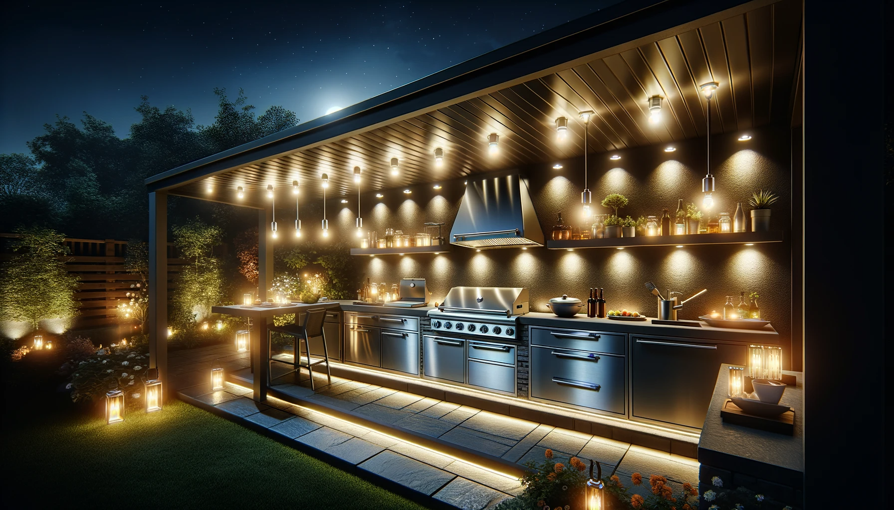 Mehr über den Artikel erfahren Welche Beleuchtungsoptionen sind ideal, um die Outdoorküche bei Nacht zu nutzen?